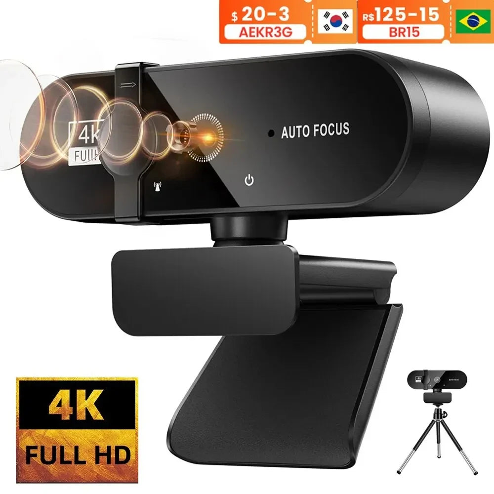 4K Webcam with Microphone - 1080P Mini Camera, 2K Full HD, Auto Focus for PC, Laptop, Video Shooting