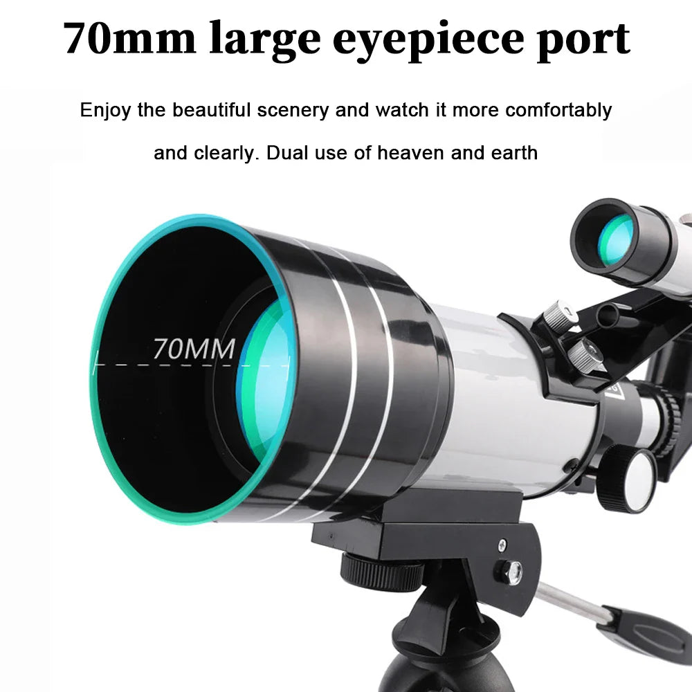 150X Astronomical Telescope – 70mm Refractor Portable Travel Scope with Phone Adapter & Wireless Remote
