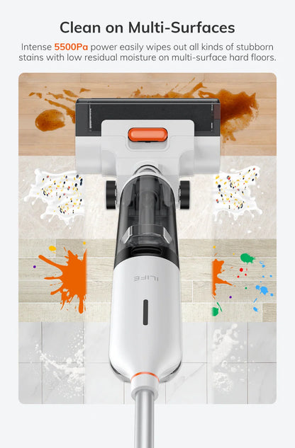 ILIFE W90 Cordless Wet Dry Smart Mop – 5500Pa Suction, Self-Cleaning in 1 Minute, Large Dual Water Tank