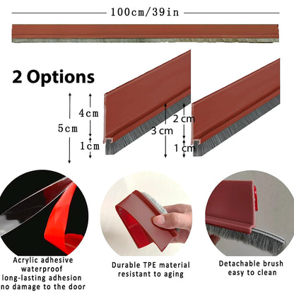 Adjustable Door Seal Draft Stopper with Brush | Reduce Noise & Block Breeze | Rubber Door Sweep Blocker | Under Door Draft Stoppers
