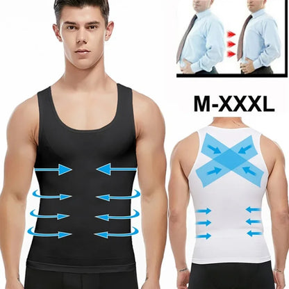 Men’s Slimming Body Shaper Compression Shirt – Abdomen & Abs Shapewear Tank Top to Hide Gynecomastia Moobs for Workout & Daily Wear