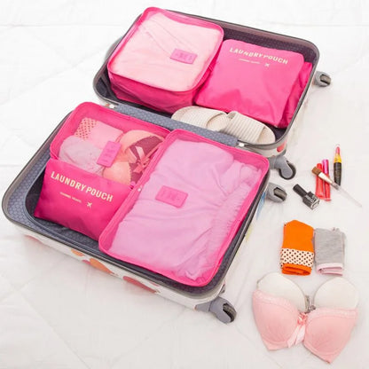 6-Piece Large Size Travel Organizer Set: Portable Suitcase Organizer for Clothes, Shoes, Makeup - Luggage Storage Bags"