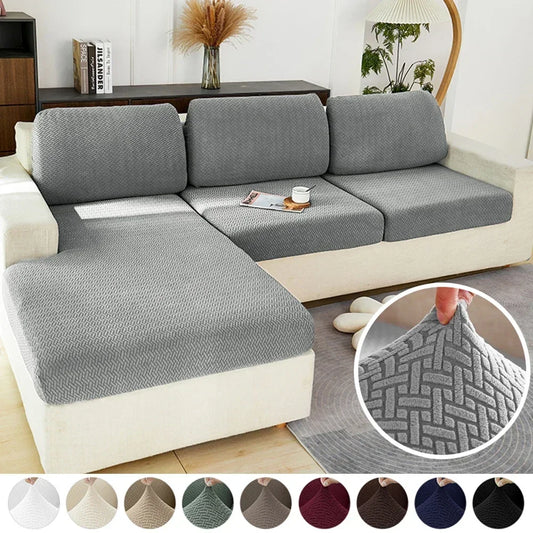 Elastic Jacquard Sofa Cover – Solid Grey Washable Seat Cushion Slipcover Furniture Protector for Sectional Living Room Sofa