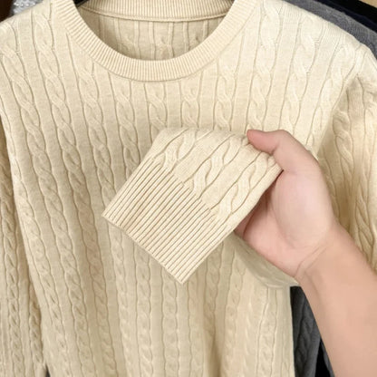 Men's Luxury Embroidered Knit Sweater - Long Sleeve Round Neck No-Pilling Casual Spring Pullover Top