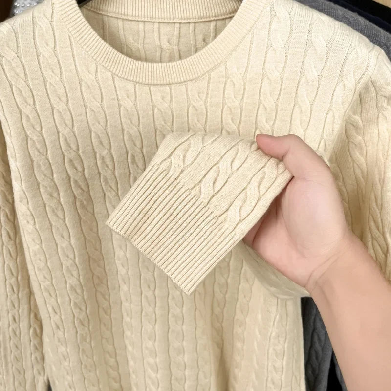 Luxury Men’s Knit Sweater - Long Sleeve Round Neck Embroidered Pullover No Pilling Casual Spring Clothing