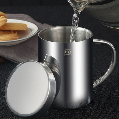 304 Stainless Steel Double-Layer Mug – Anti-Scalding Thermos Cup for Coffee, Tea, Milk, and Beer – Office and Home Use