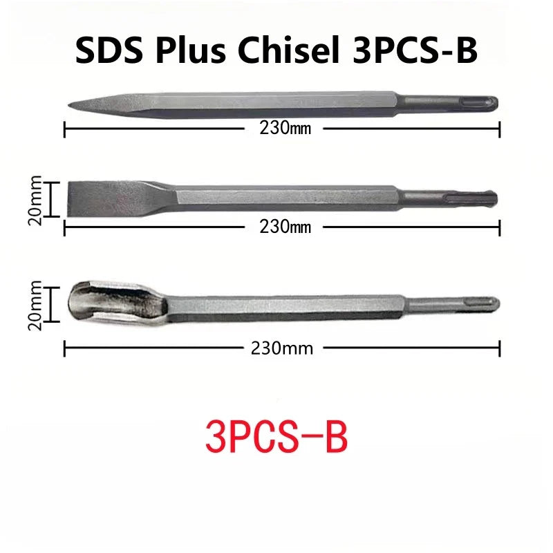 250mm SDS Plus Chisel Set – Electric Hammer Drill Bits (Point, Groove & Flat) for Concrete, Brick, Stone & Masonry Work