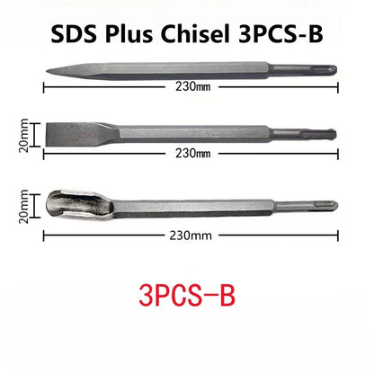 250mm SDS Plus Chisel Set – Electric Hammer Drill Bits (Point, Groove & Flat) for Concrete, Brick, Stone & Masonry Work