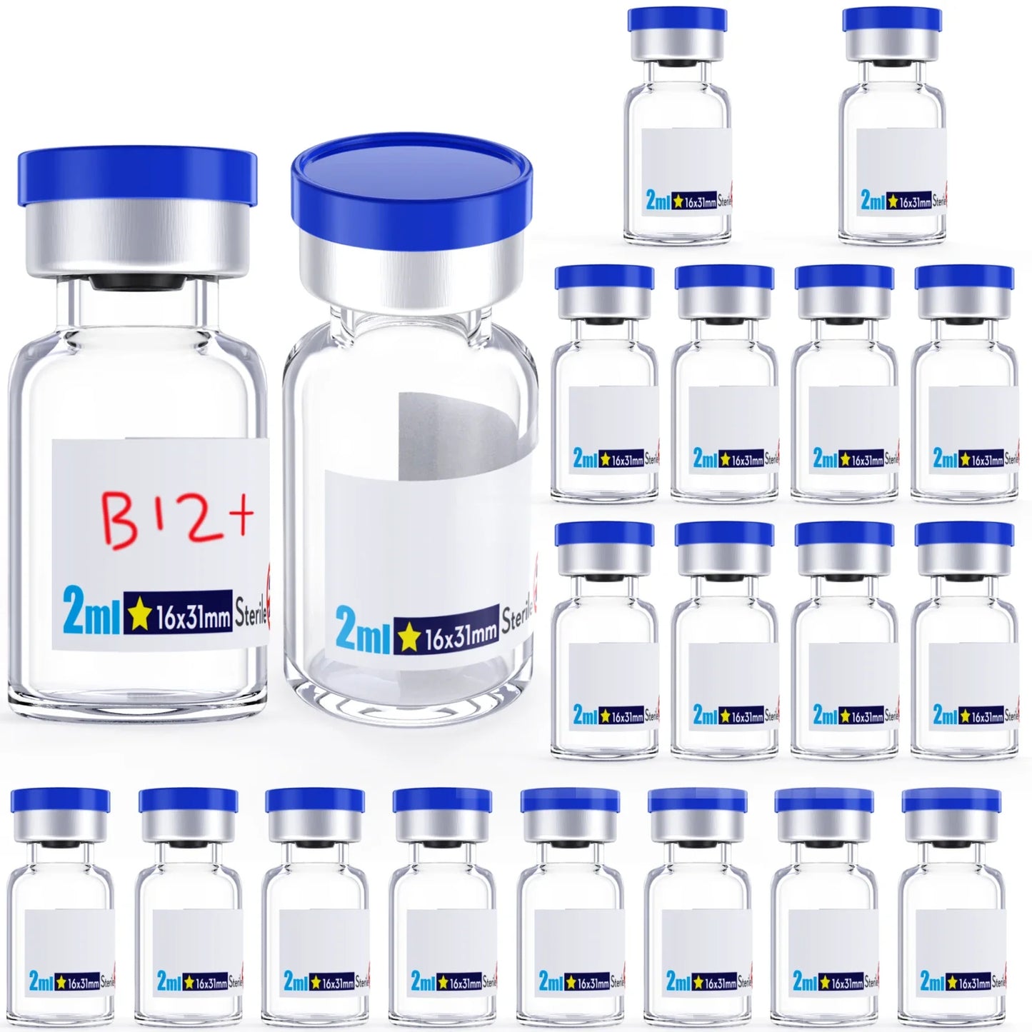 Sterile Glass Vials with Rubber Stopper & Aluminum Cap – 20pcs Individually Packaged, Burr-Free