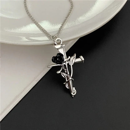Punk Gothic Big Cross Pendant Necklace – Irregular Clavicle Chain Aesthetic Jewelry for Women & Men