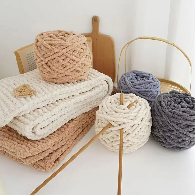3PCS 300g Soft Chenille Knitting Yarn – Thick Ice Strip Cotton Wool Yarn for DIY Handmade Blankets, Scarves & Craft Projects