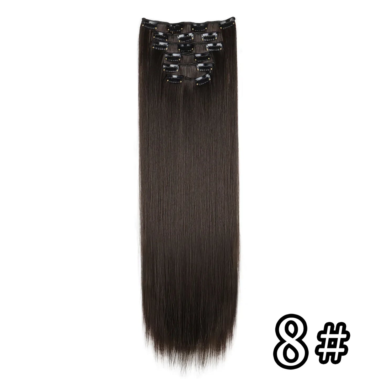 24-Inch 16 Clips-in Hair Extensions – Long Straight Synthetic Blonde & Black Hairpieces, Heat Resistant for Daily Use
