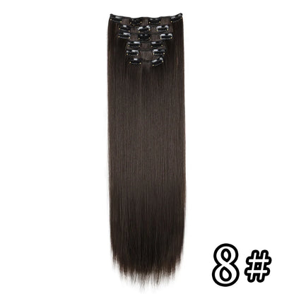 24-Inch 16 Clips-in Hair Extensions – Long Straight Synthetic Blonde & Black Hairpieces, Heat Resistant for Daily Use