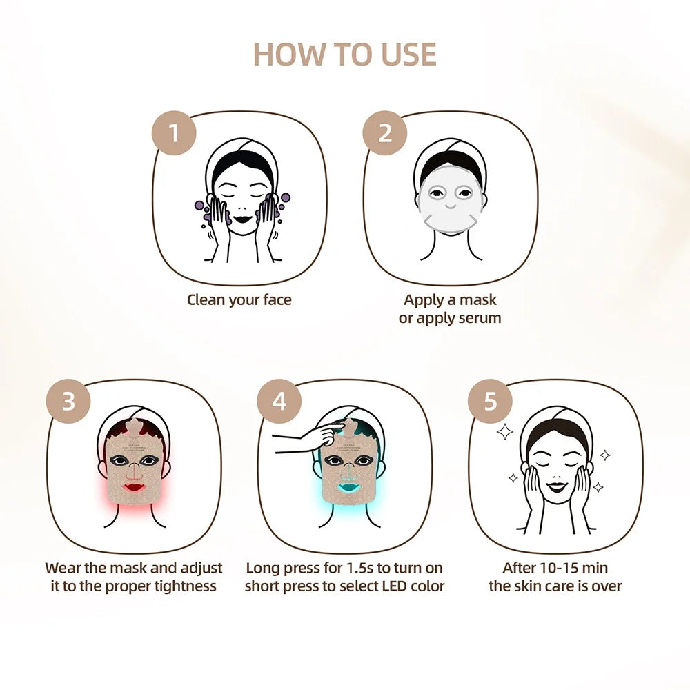 7-Color Photon Silicone LED Face Mask — 3D Facial Beauty Device with Red Light Therapy for Skin Repair & Brightening, Wireless Use
