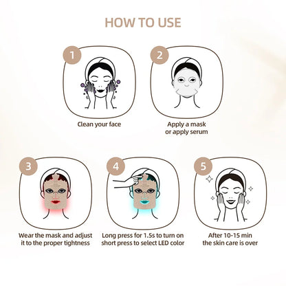 7-Color Photon Silicone LED Face Mask — 3D Facial Beauty Device with Red Light Therapy for Skin Repair & Brightening, Wireless Use