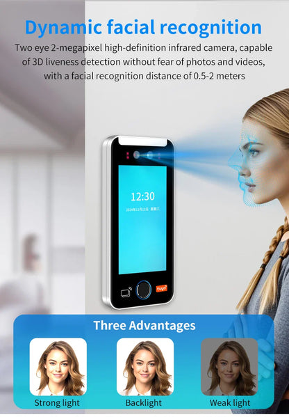 Asia Teco 5-Inch Face Recognition Access Control – WiFi TCP/IP Attendance Machine with Tuya App & Fingerprint Scanner
