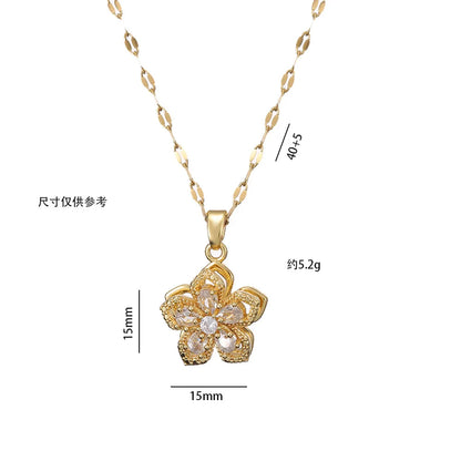 Light Luxury Gold Zircon Flower Pendant Necklace for Women – Elegant Spin Design High-End Party Jewelry Gift Chain Necklace