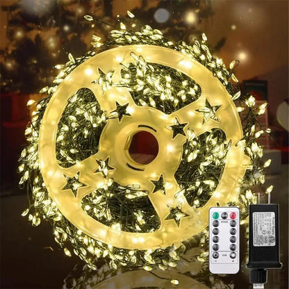 Outdoor Remote Control Copper Wire Lights — Starry Sky & Flower Wreath Decorative String Lights for Christmas & Holidays
