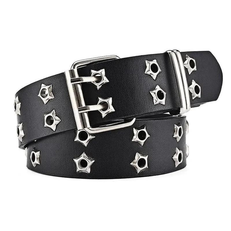 Women's Y2K Double-Hole Punk Belt - Adjustable Unisex Hip Hop Rock Style Punch-Free Waist Belt