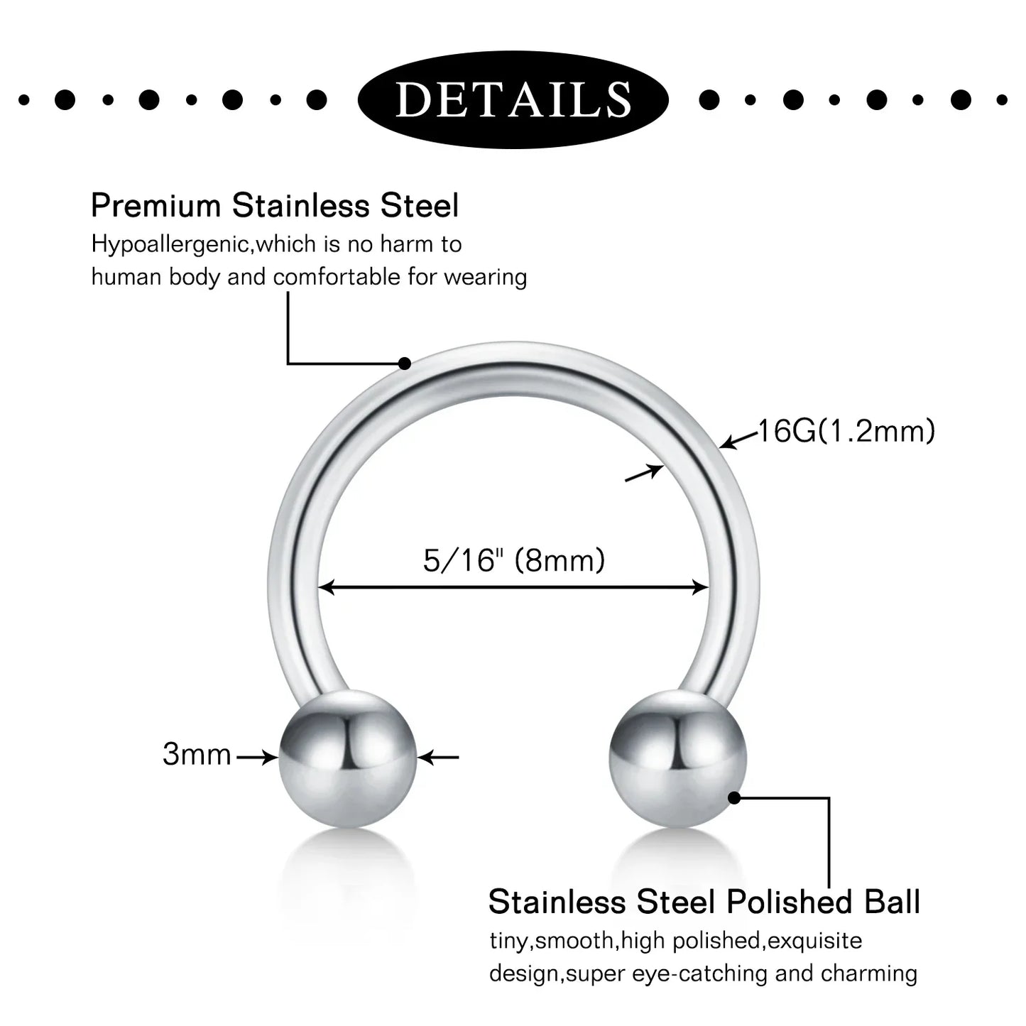 Stainless Steel Nose & Septum Rings – 12G/14G/16G/20G Piercings for Women & Men, Helix & Body Jewelry