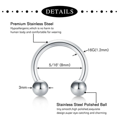 Stainless Steel Nose & Septum Rings – 12G/14G/16G/20G Piercings for Women & Men, Helix & Body Jewelry