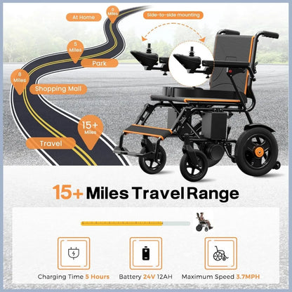Foldable Electric Wheelchair for Adults — Intelligent Power Wheelchair with 15 Mile Long Range