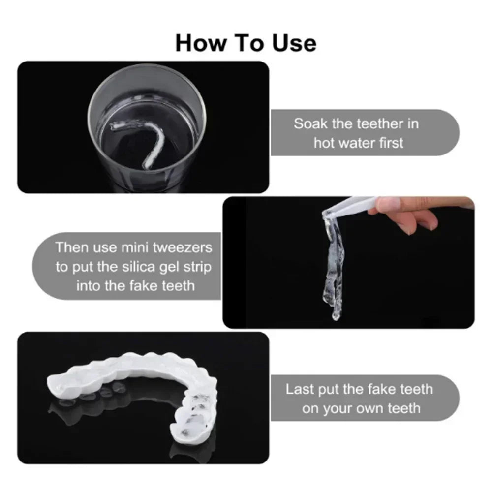 Perfect Fit Teeth Whitening Fake Tooth Cover – Snap-On Silicone Smile Veneers for Upper Teeth, Reusable Cosmetic Tool