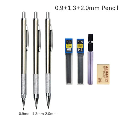 Full Metal Mechanical Pencil Set — 0.3–2.0mm Automatic Pencils for Art, Drawing & School