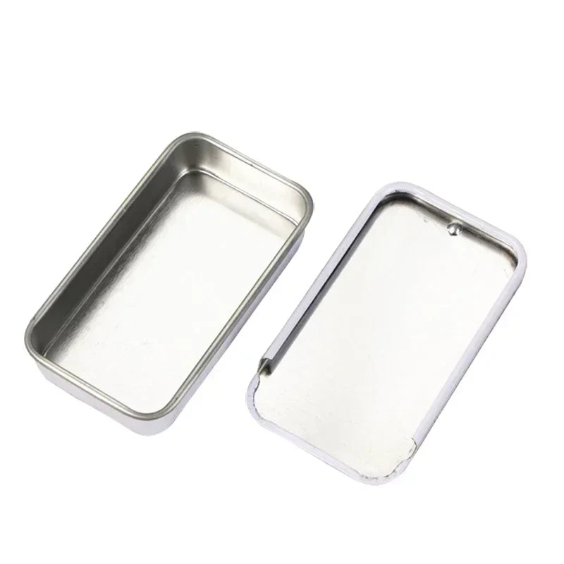 Metal Rectangular Tin Storage Box – Portable Slide-Cover Organizer for Candy, Pills & Small Items, Empty Tinplate Container