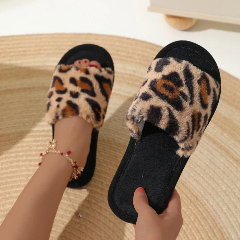 Women’s Cotton Plush Slippers – Warm Non-Slip EVA Flat Slides for Autumn & Winter Home Comfort