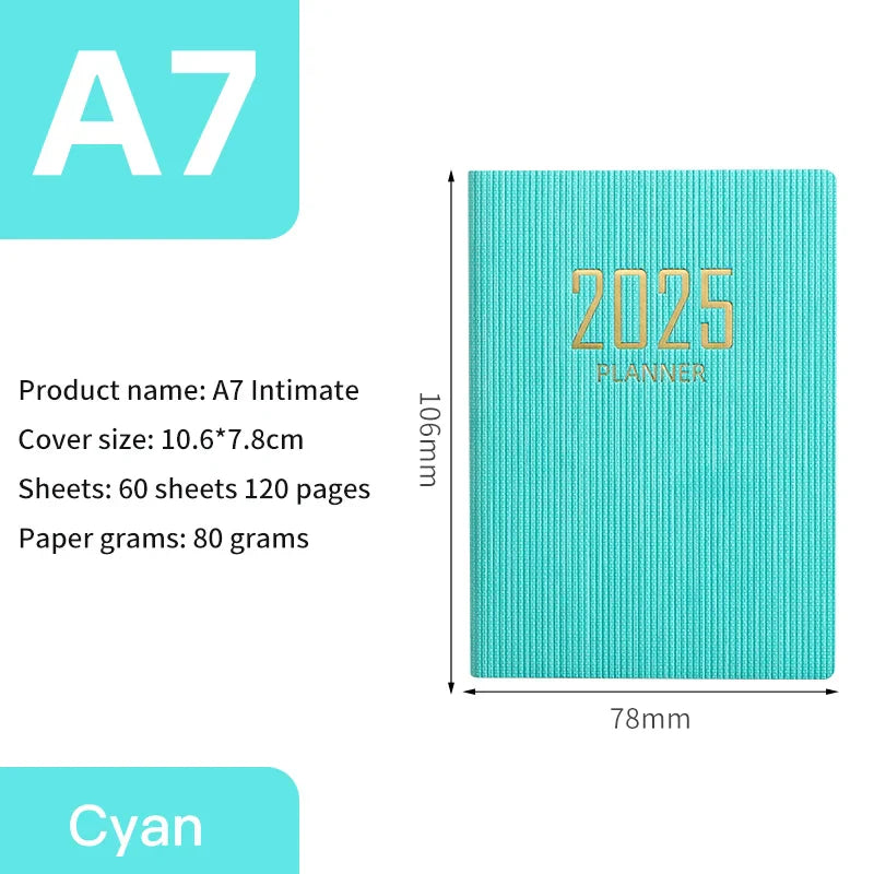 2025 A7 Pocket Planner – 365 Day PU Cover Notebook, Daily & Weekly Calendar, Office & School Agenda