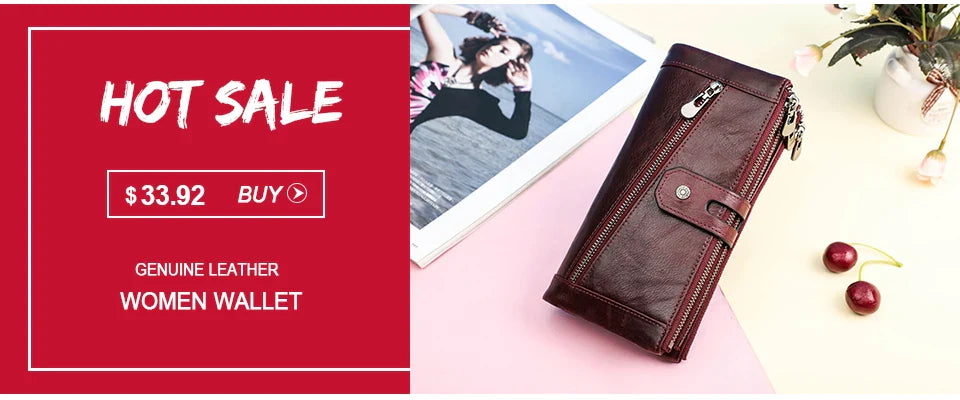 Women's Genuine Leather Long Wallet – Fashion Clutch with Coin Purse, Card Holder & Phone Pocket by Contact's