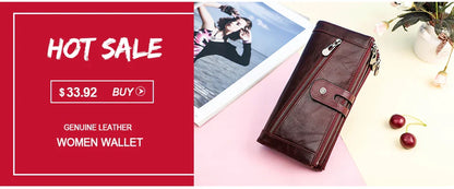 CONTACT'S Genuine Leather Short Wallet for Women — Luxury Designer Card & Coin Holder, Mini Money Clip Wallet with Free Shipping