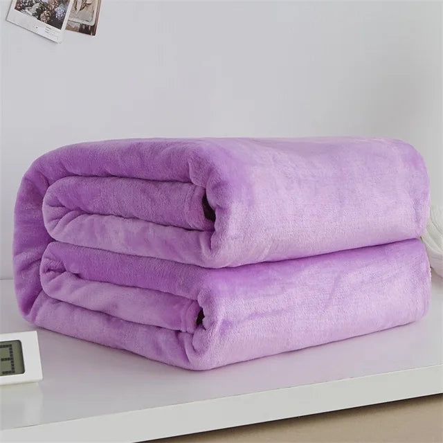 230GSM Coral Fleece Blanket – Soft Warm Flannel Bedspread & Sofa Cover in Blue & Pink
