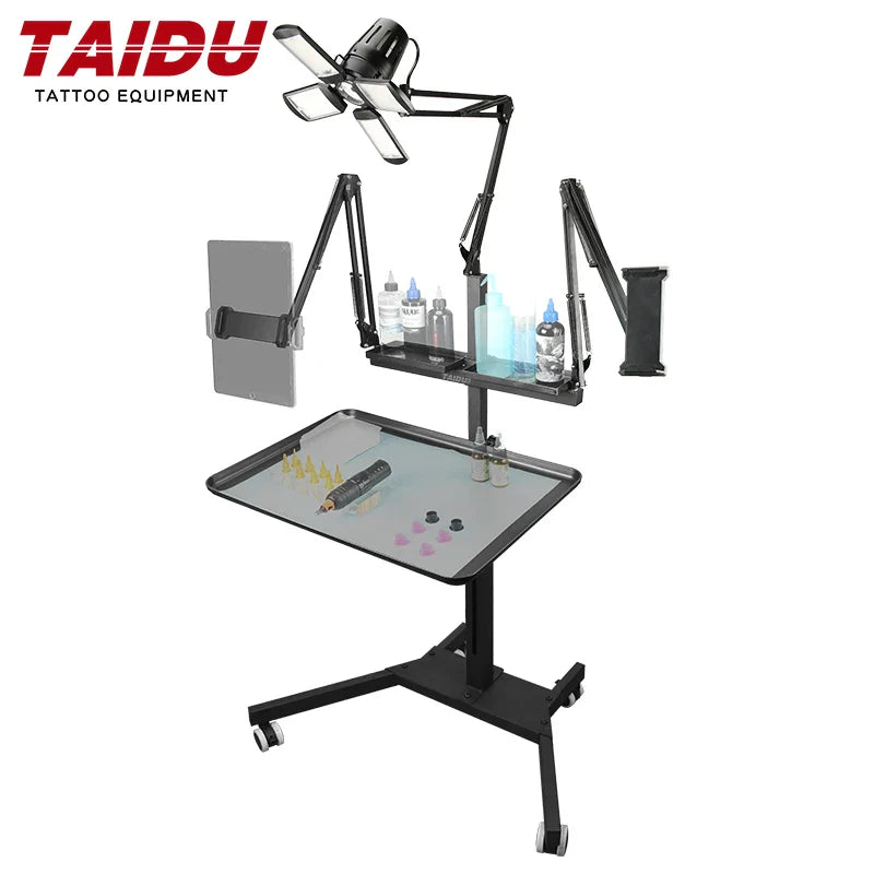 TAIDU Tattoo Workstation – Foldable LED Light 60W with Phone Holder, Tray Table, Nail Lamp & Tattoo Work Cart