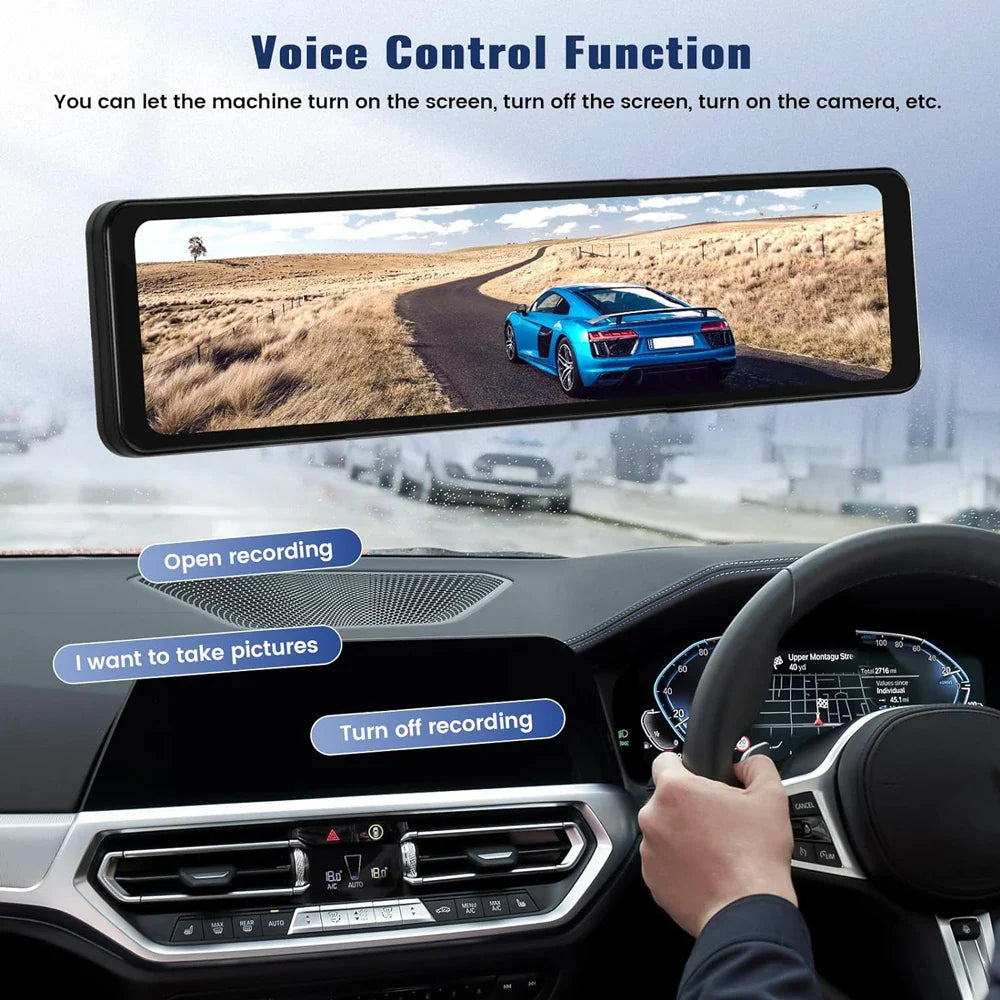 11.26" 4K 2160P Car DVR Dash Cam – CarPlay, Android Auto, GPS, WiFi, Bluetooth, FM, Rear View Mirror Camera & Drive Recorder