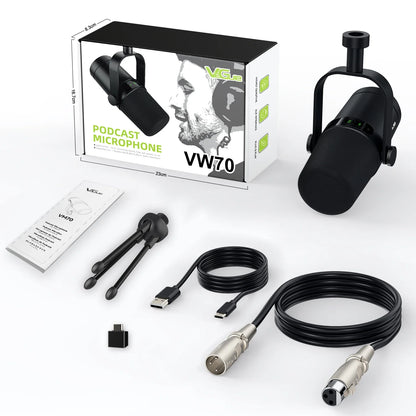 Professional USB/XLR Dynamic Microphone – VM70 Mic for Broadcast, Podcast & Recording Studio, Ideal for Music & Speech