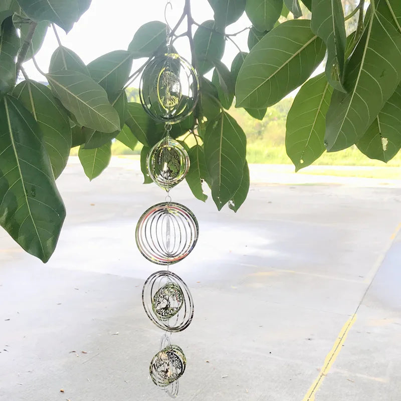 3D Rotating Tree of Life Wind Spinner Chimes – Aesthetic Outdoor Garden Hanging Decor