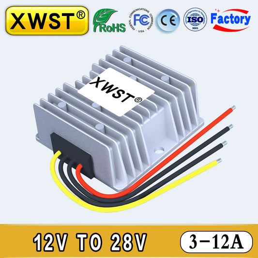 XWST DC-DC Converter – 12V to 28V Boost Inverter, Step-Up Voltage Regulator Module 3A/5A/10A/12A for Audio, CE Certified