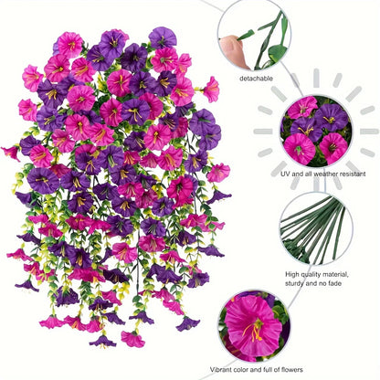 UV-Resistant Artificial Morning Glory & Eucalyptus Hanging Flowers – Outdoor Home, Garden & Wedding Décor