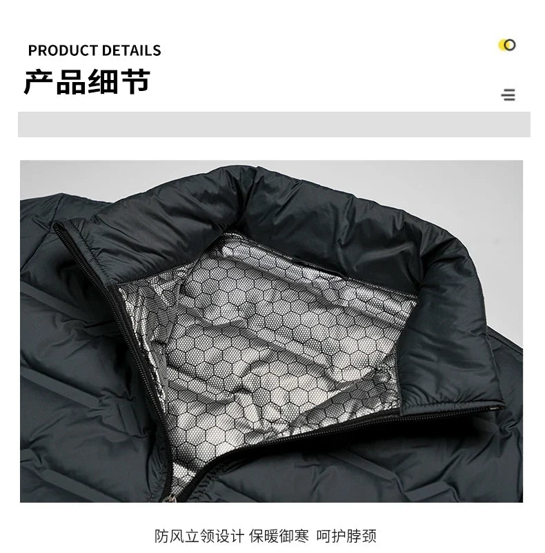 Graphene Self-Heating Down Jacket for Men – Solid Windproof, Pleated Stand Collar, Warm Winter Outerwear
