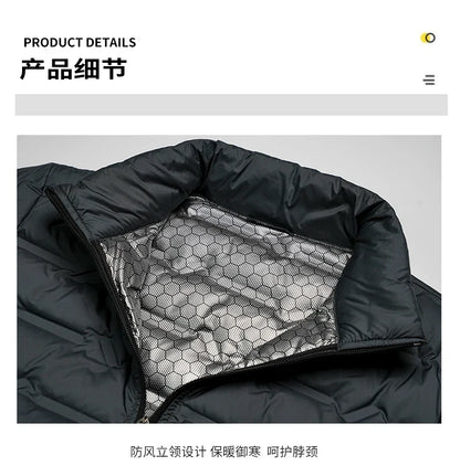 Graphene Self-Heating Down Jacket for Men – Solid Windproof, Pleated Stand Collar, Warm Winter Outerwear