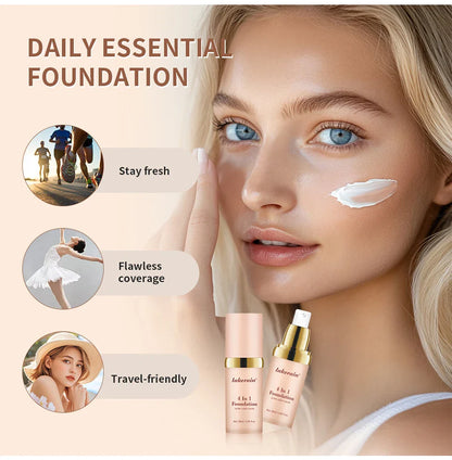 Color-Changing 4-in-1 Foundation – Moisturizing SPF 30+ Longwear Waterproof Makeup Base for Hydrating Travel Coverage