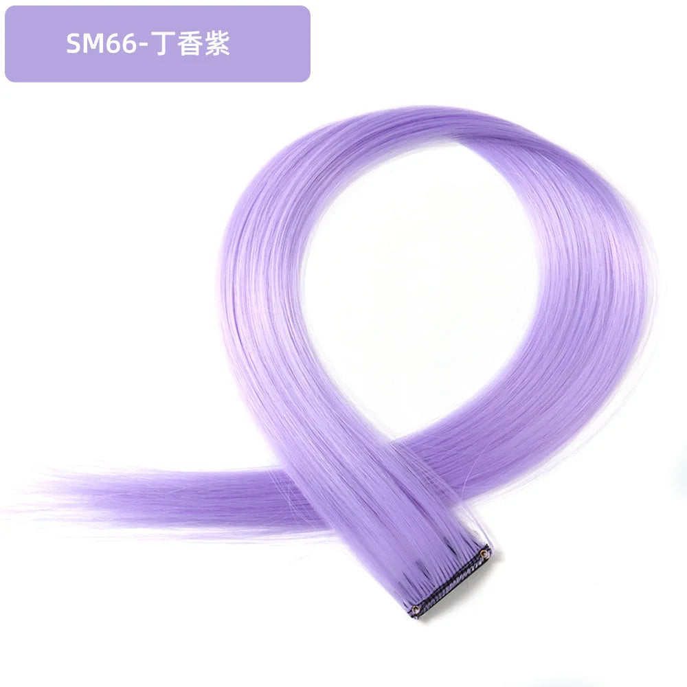 22-Inch Rainbow Highlight Synthetic Hair Extensions – Long Straight Colorful Hairpiece for Women & Kids