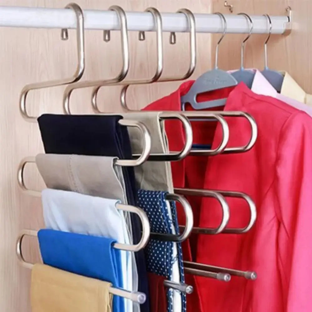 5-Layer Multi-Functional Clothes Hanger – Non-Slip Pant Storage Rack for Hanging & Organizing