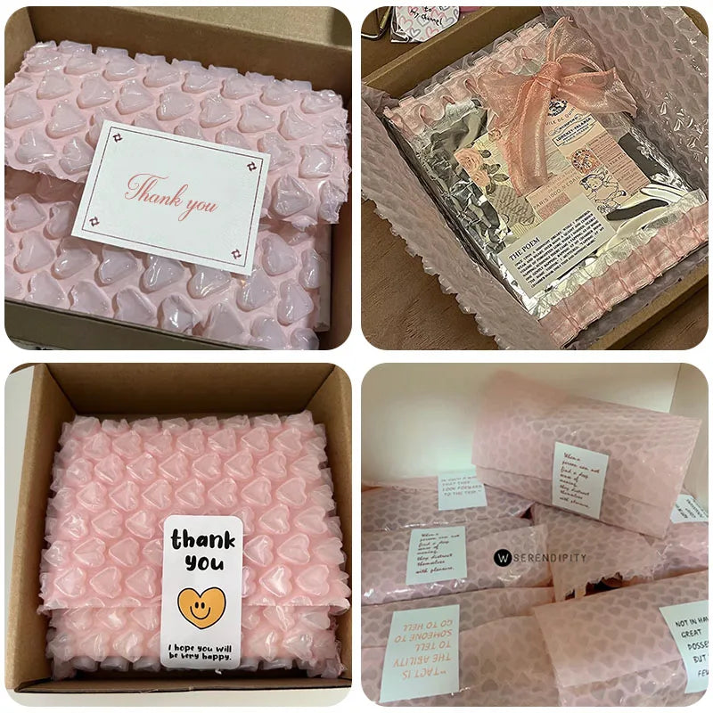 20cm x 5 Meters Pink and Blue Heart Shape Bubble Wrap - Shockproof Packaging for Gifts, Glass Goods, and Party Decor