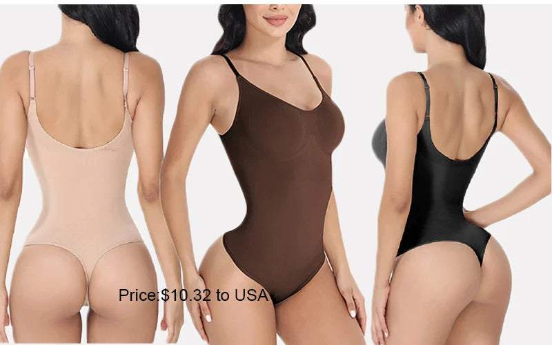 GUUDIA Ribbed Tummy Control Jumpsuit – Light Compression Daily Shaper Bodysuit with Open Crotch Shapewear Design
