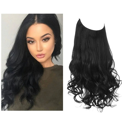 Synthetic Ombre Hair Extension - One Piece Invisible Wire Long Wavy Clipless False Hairpiece Black Blonde Pink
