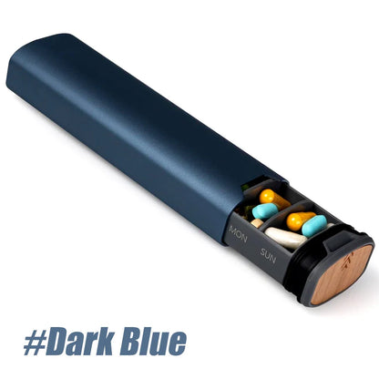 7-Day Weekly Pill Organizer – Large Capacity Aluminum & Wood Pill Box for Vitamins & Medicine