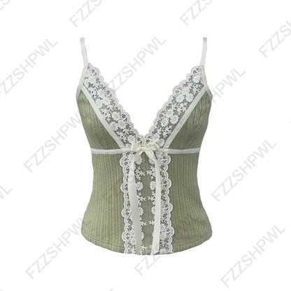 Y2K Harajuku Striped Bow Camisole Crop Top - Retro Kawaii Women's Streetwear